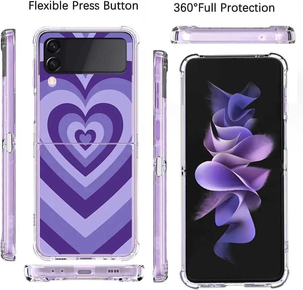 Galaxy Z Flip 4 Purple Love Heart Flexible Soft TPU Bumper Phone Case