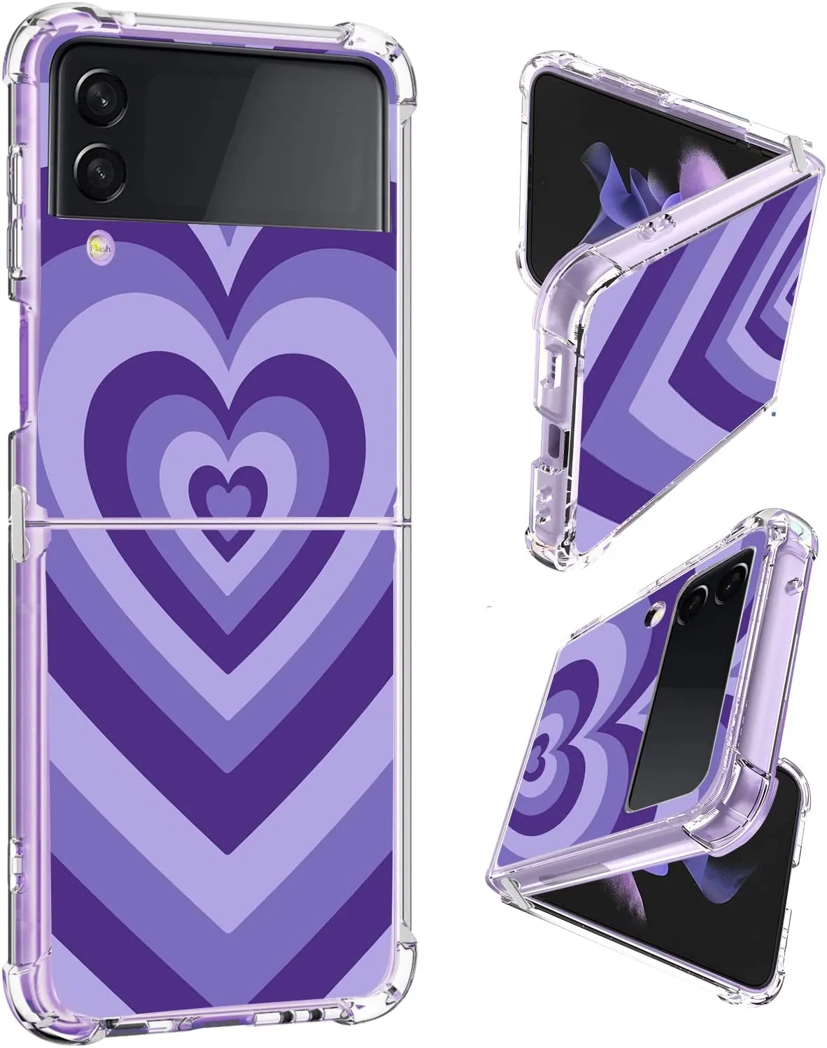 Galaxy Z Flip 4 Purple Love Heart Flexible Soft TPU Bumper Phone Case