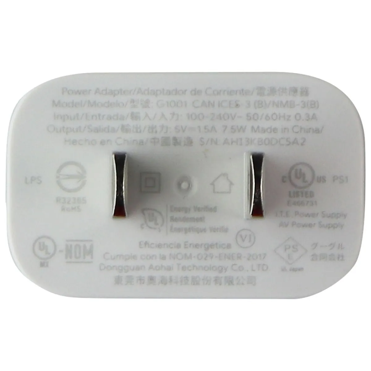 Google (5V/1.5A) 7.5W Single USB Wall Charger - White (G1001)