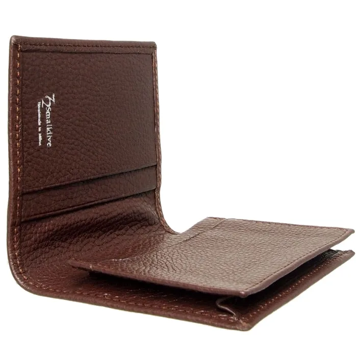 Grained Calf Leather Card Wallet Brown