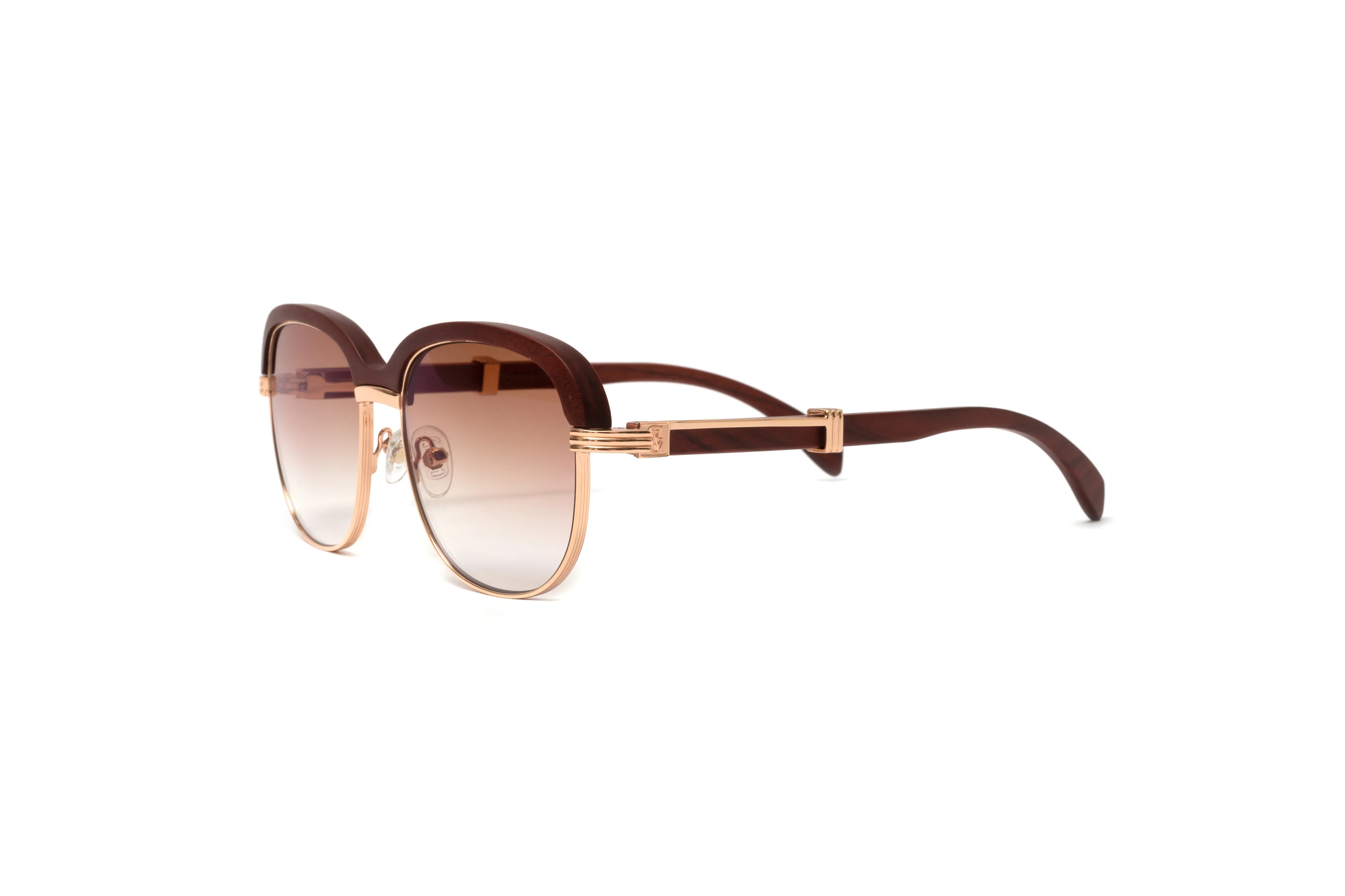 HIGH ROLLER 2 18KT Gold & Brown Wood Sunglasses, Gradient Brown Lenses