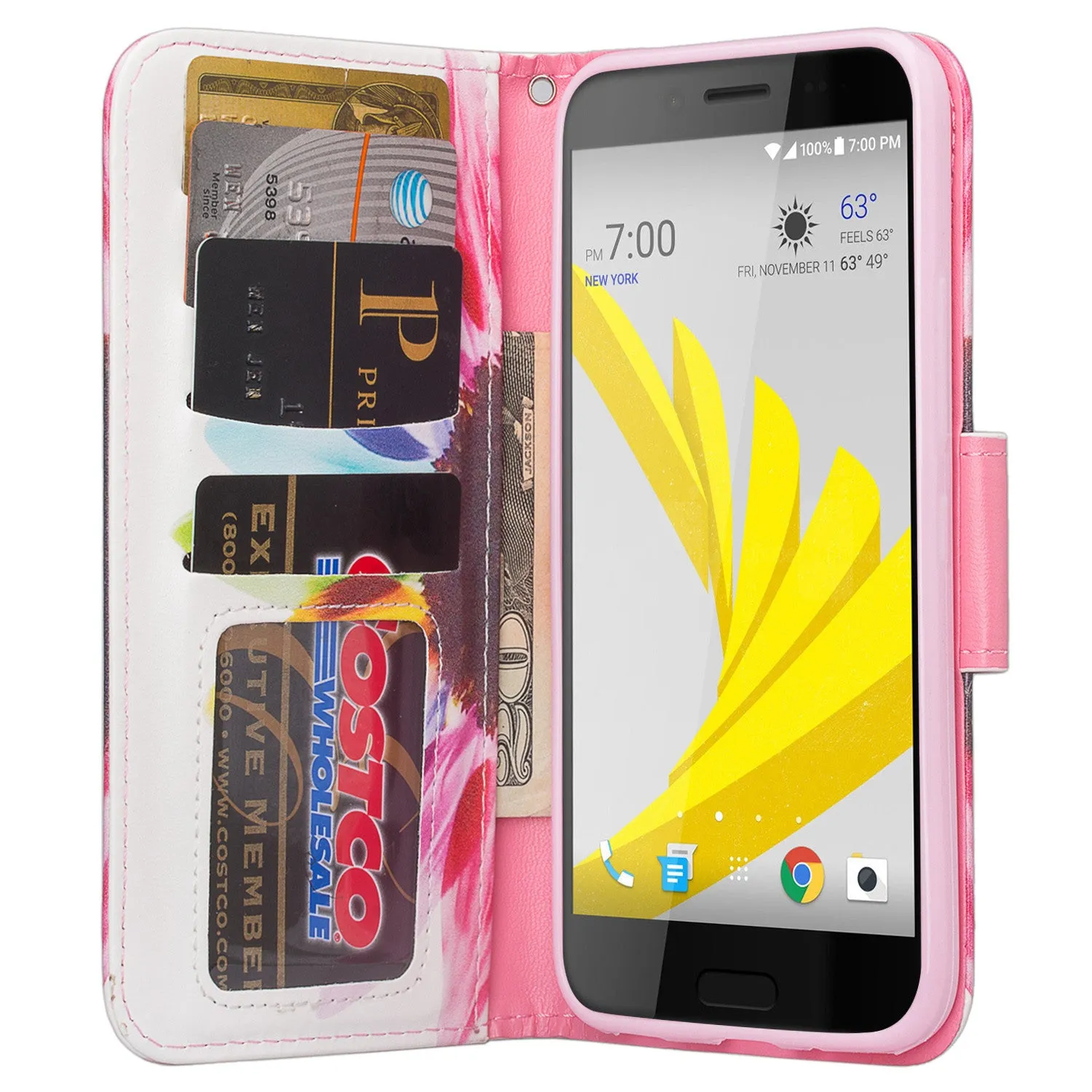 HTC Bolt Case, HTC Bolt Wallet Case, Slim Flip Folio [Kickstand] Pu Leather Wallet Case with ID & Card Slots & Pocket   Wrist Strap - Vivid Sunflower