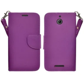 HTC Desire 510 Case, Wrist Strap Flip Folio [Kickstand Feature] Pu Leather Wallet Case with ID & Credit Card Slots - Purple