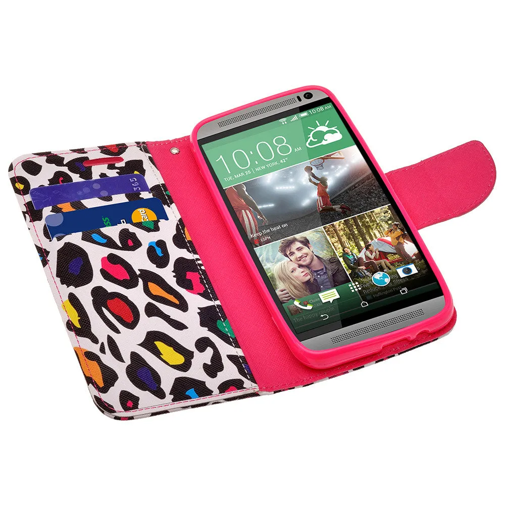 HTC One M9 Case, Wrist Strap Magnetic Flip Fold[Kickstand] Pu Leather Wallet Case with ID & Card Slots - Leopard Prints