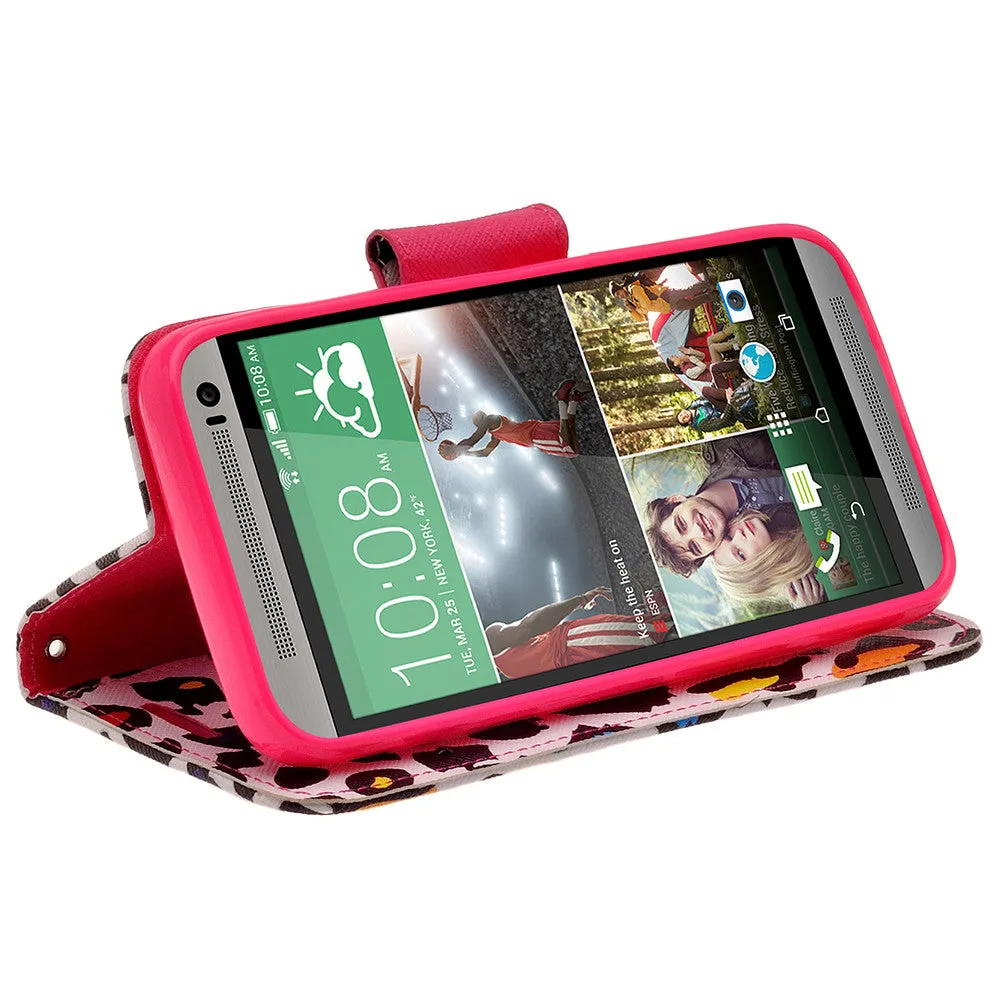 HTC One M9 Case, Wrist Strap Magnetic Flip Fold[Kickstand] Pu Leather Wallet Case with ID & Card Slots - Leopard Prints