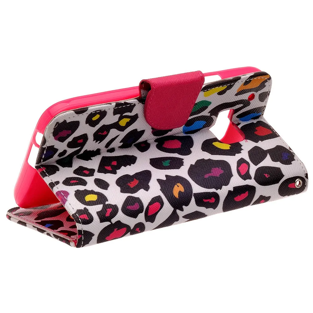 HTC One M9 Case, Wrist Strap Magnetic Flip Fold[Kickstand] Pu Leather Wallet Case with ID & Card Slots - Leopard Prints