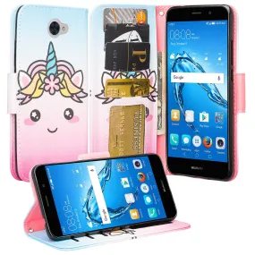 Huawei Ascend XT 2 Case, Elate 4G Case, H1711 Case, Slim Flip Fold [Kickstand] Pu Leather Wallet Cover with Card Slots & Pocket   Wrist Strap - White Unicorn