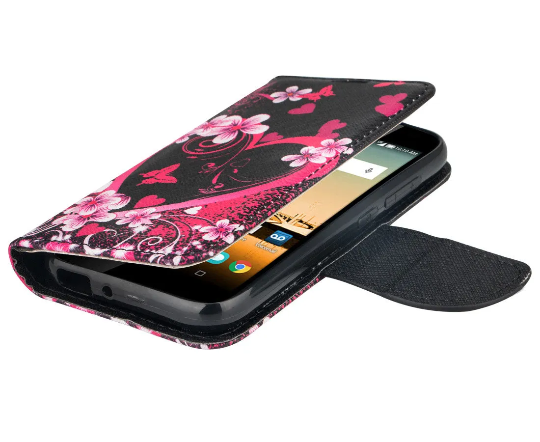 Huawei Union | Y538 Case, Wrist Strap Magnetic Flip Fold[Kickstand] Pu Leather Wallet Case with ID & Card Slots - Heart Butterflies