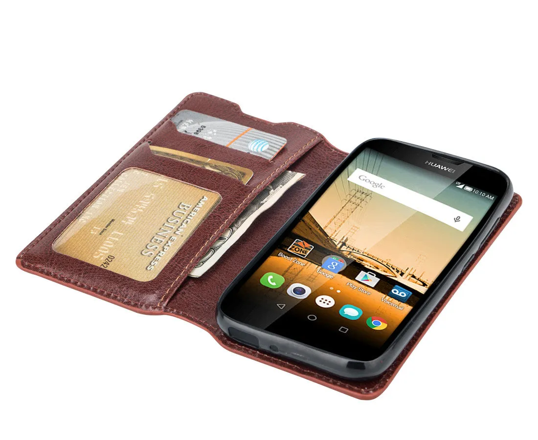 Huawei Union | Y538 Wallet Case, Slim Flip [Kickstand] Pu Leather Wallet Case with ID & Credit Card Slots - Brown