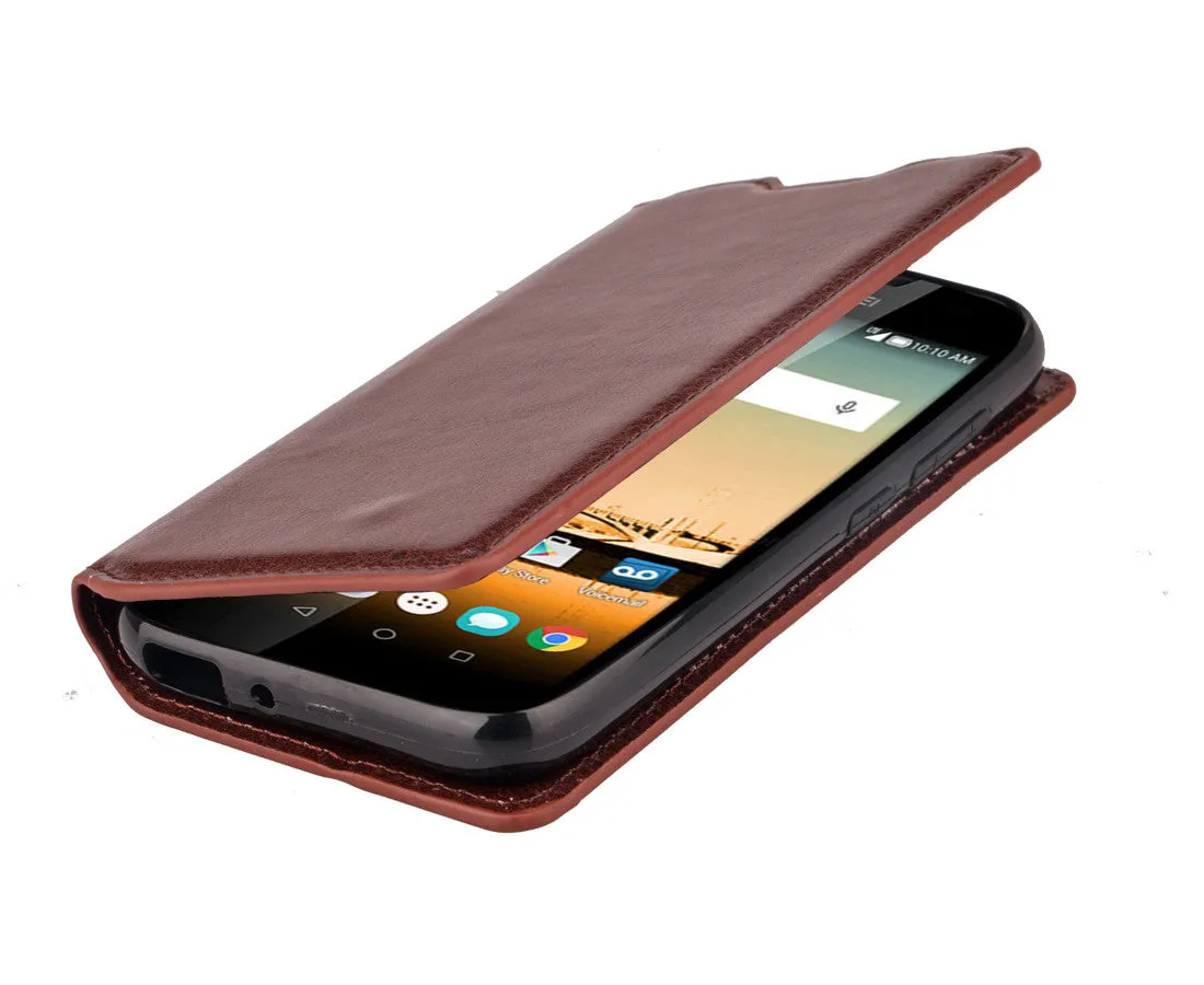 Huawei Union | Y538 Wallet Case, Slim Flip [Kickstand] Pu Leather Wallet Case with ID & Credit Card Slots - Brown