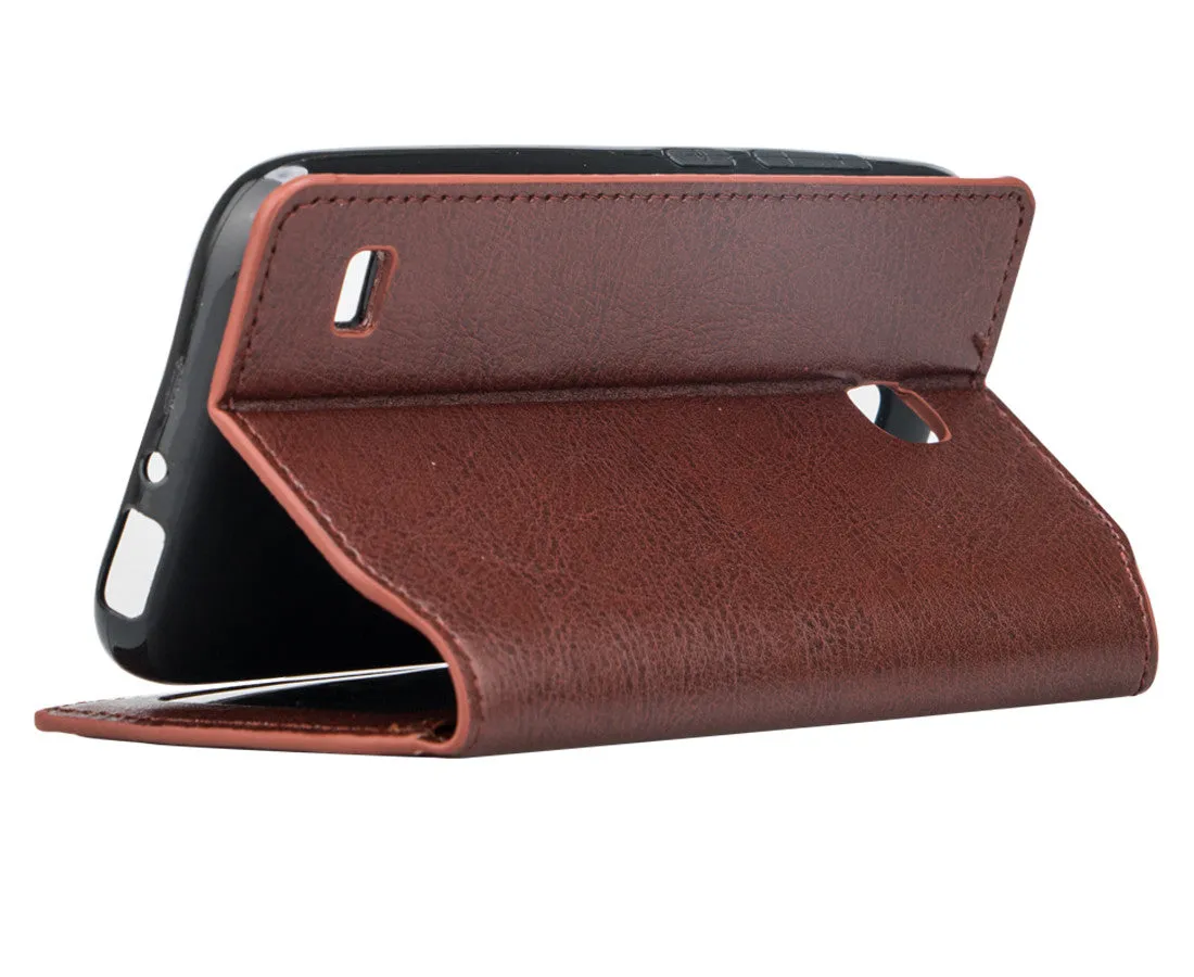 Huawei Union | Y538 Wallet Case, Slim Flip [Kickstand] Pu Leather Wallet Case with ID & Credit Card Slots - Brown