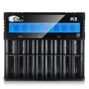 IMREN K8 8-Slot Universal Rechargeable Li-ion Battery Charger with LCD Screen Display