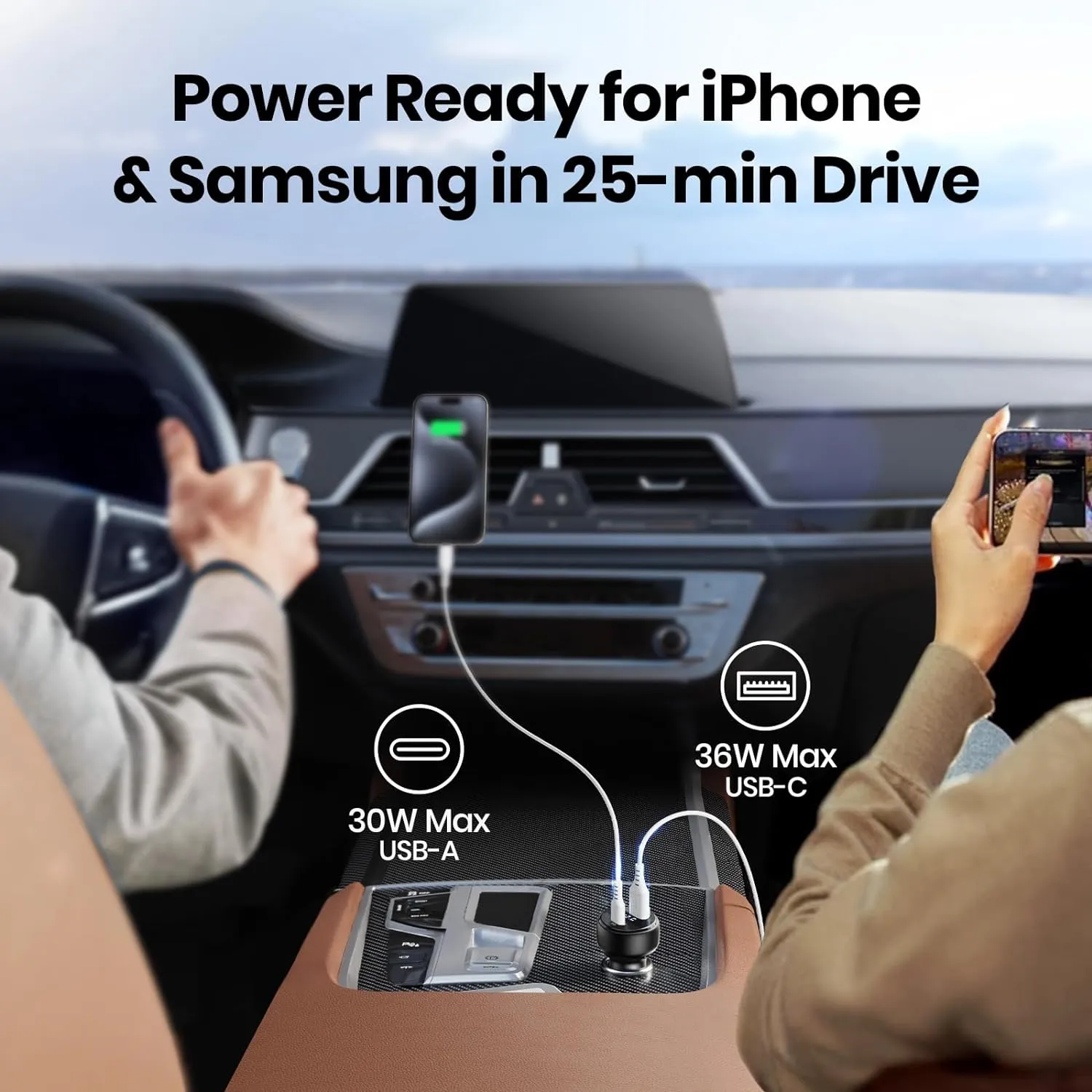 INIU USB C Car Charger 66W Total Fast Charging Car Charger All-Metal Mini PD QC 3.0 Dual Port (USB C  USB A)