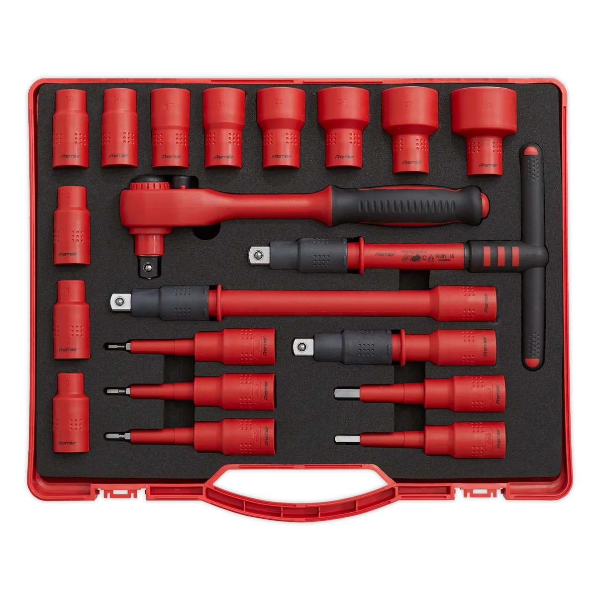 Insulated Socket Set 20pc 1/2"Sq Drive 6pt WallDrive¨ VDE Approved