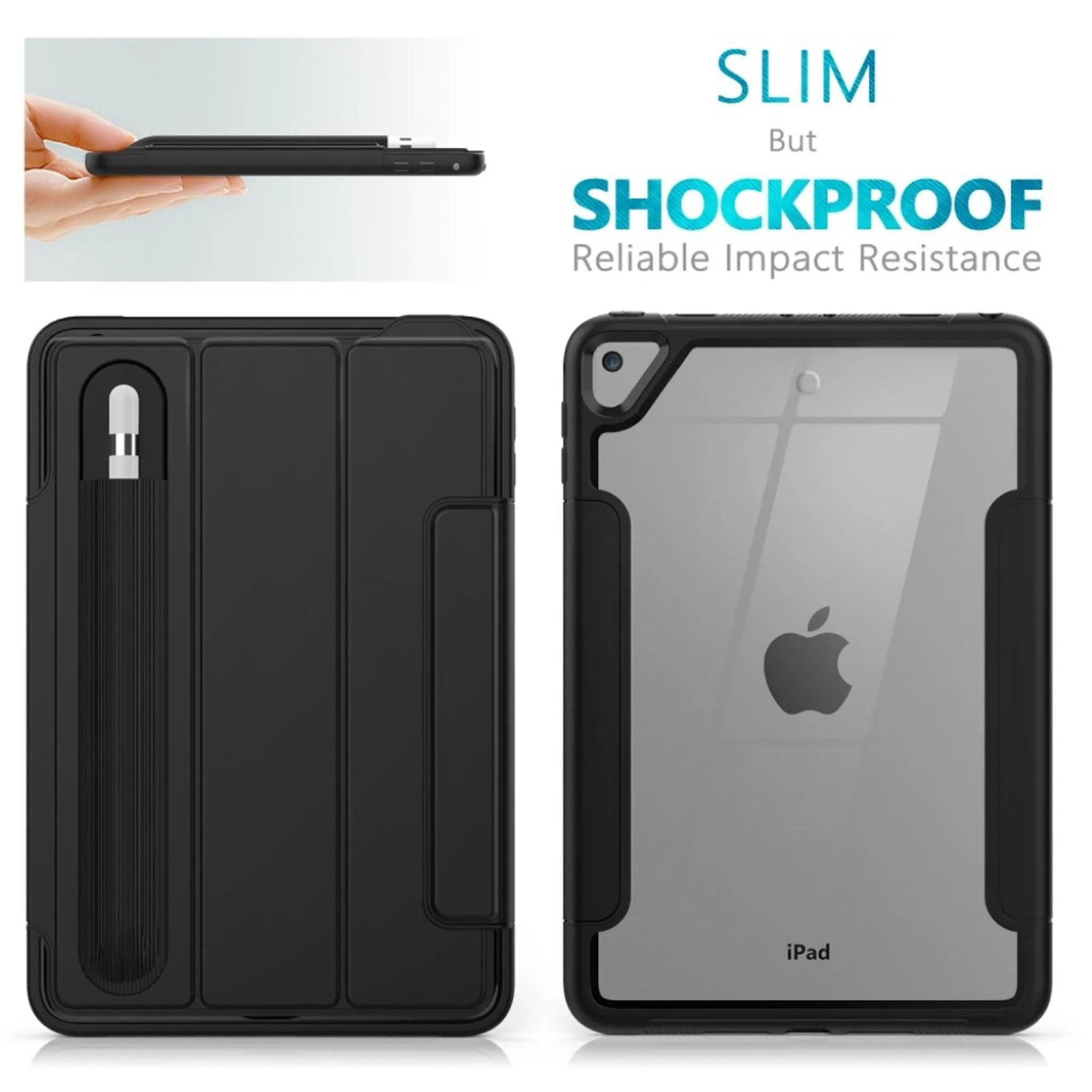 iPad Mini (2019) elegant tri-fold case - All Black