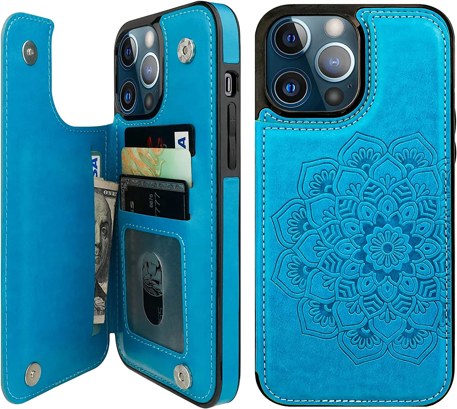 iPhone 13 Pro Max Case Wallet Card Holder Mount 6.7 Inch Blue