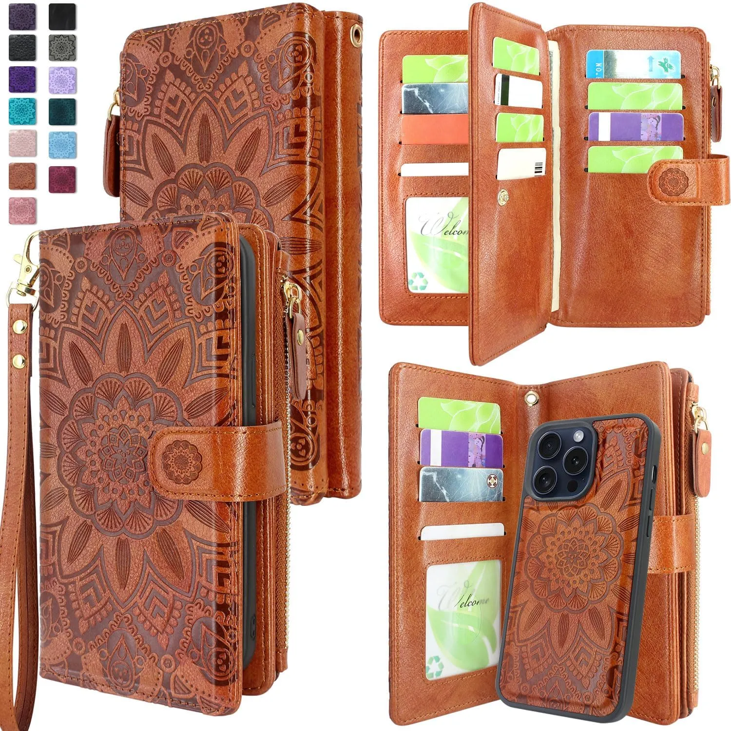 iPhone 16 Pro Max Wallet Detachable Removable Mandala Case