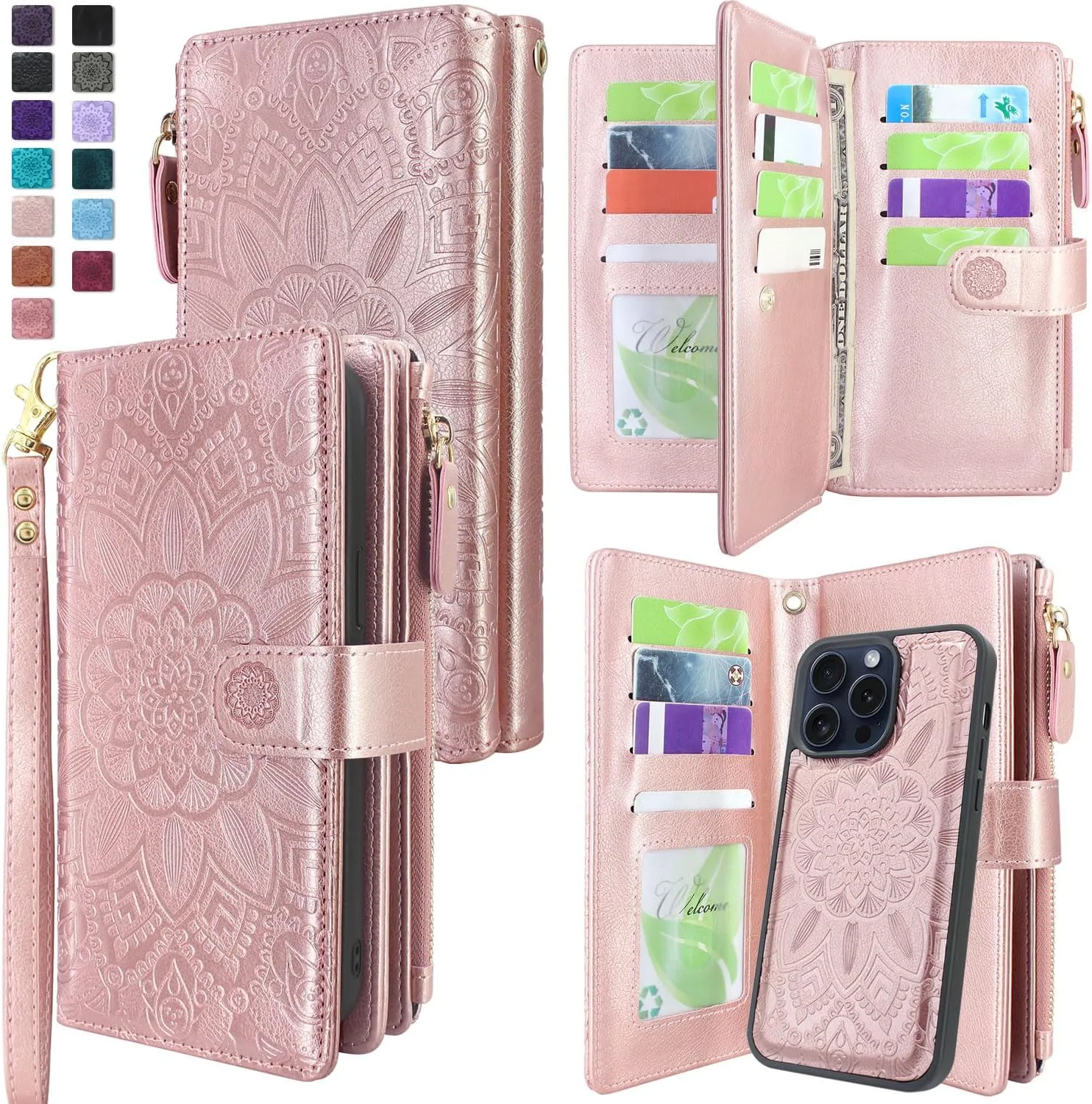 iPhone 16 Pro Max Wallet Detachable Removable Mandala Case