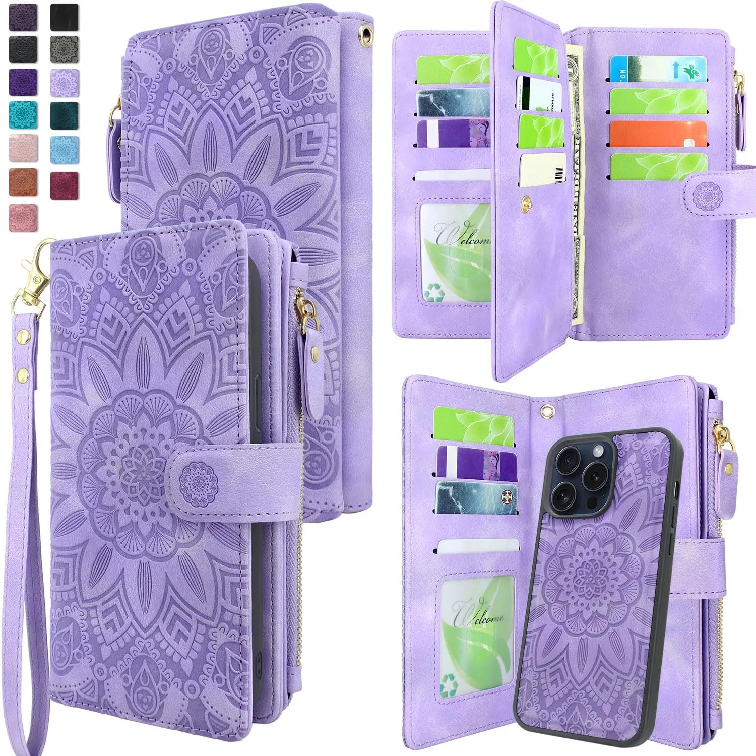 iPhone 16 Pro Max Wallet Detachable Removable Mandala Case