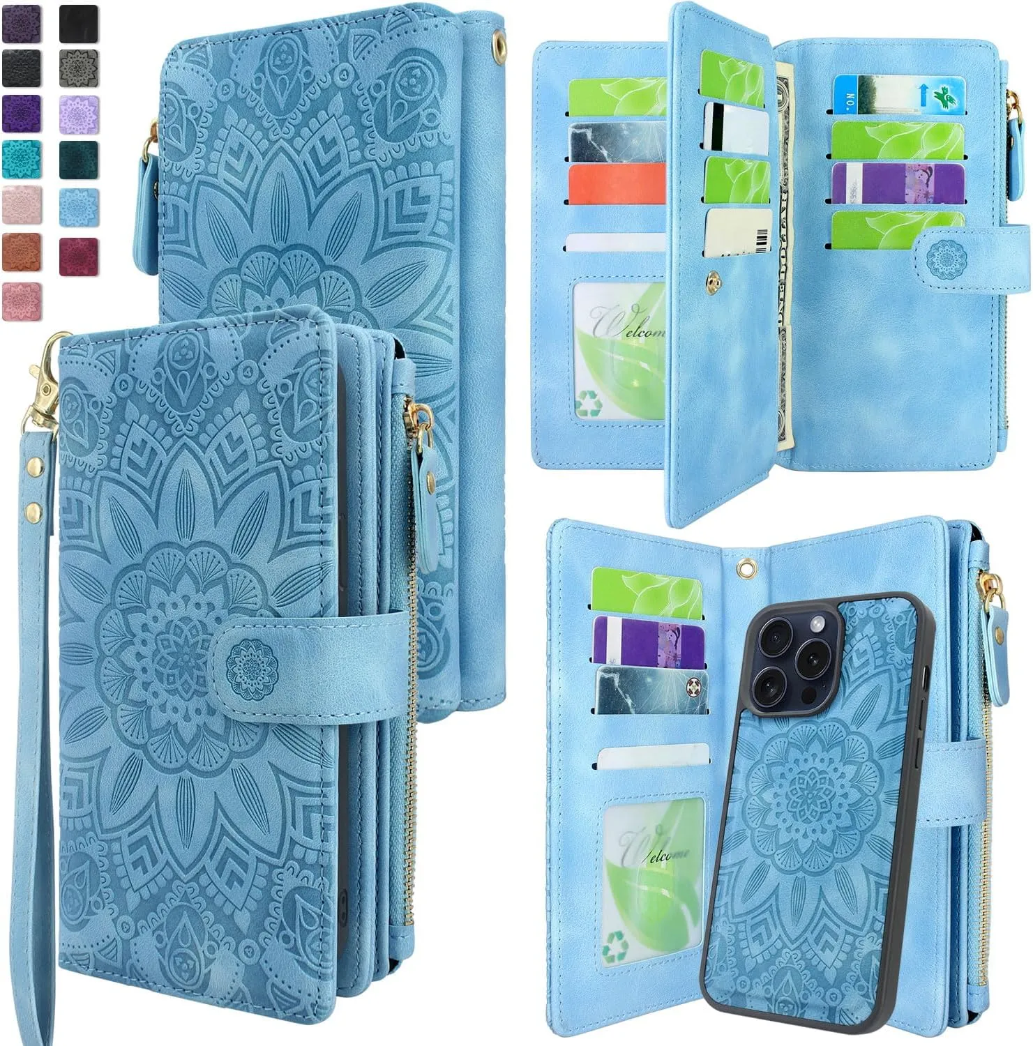 iPhone 16 Pro Max Wallet Detachable Removable Mandala Case