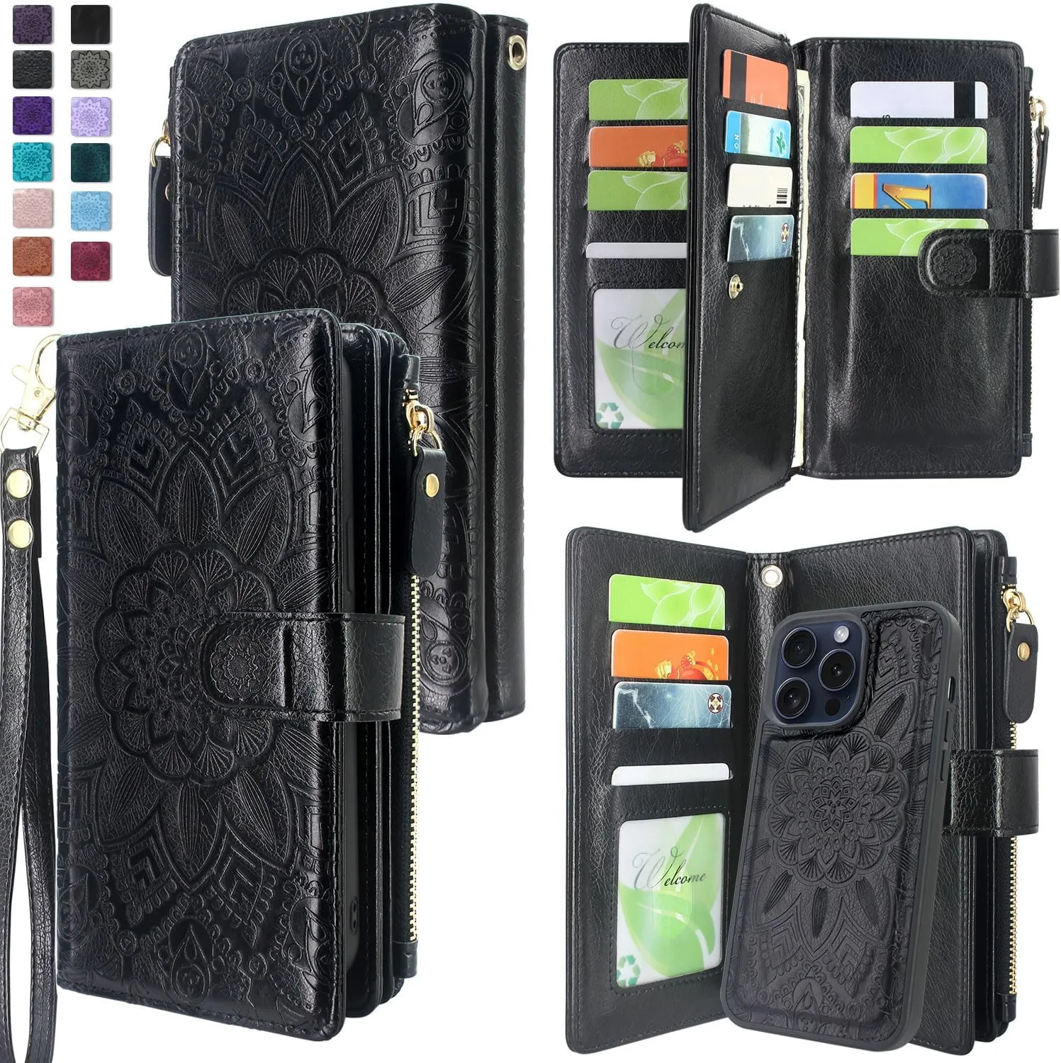 iPhone 16 Pro Max Wallet Detachable Removable Mandala Case