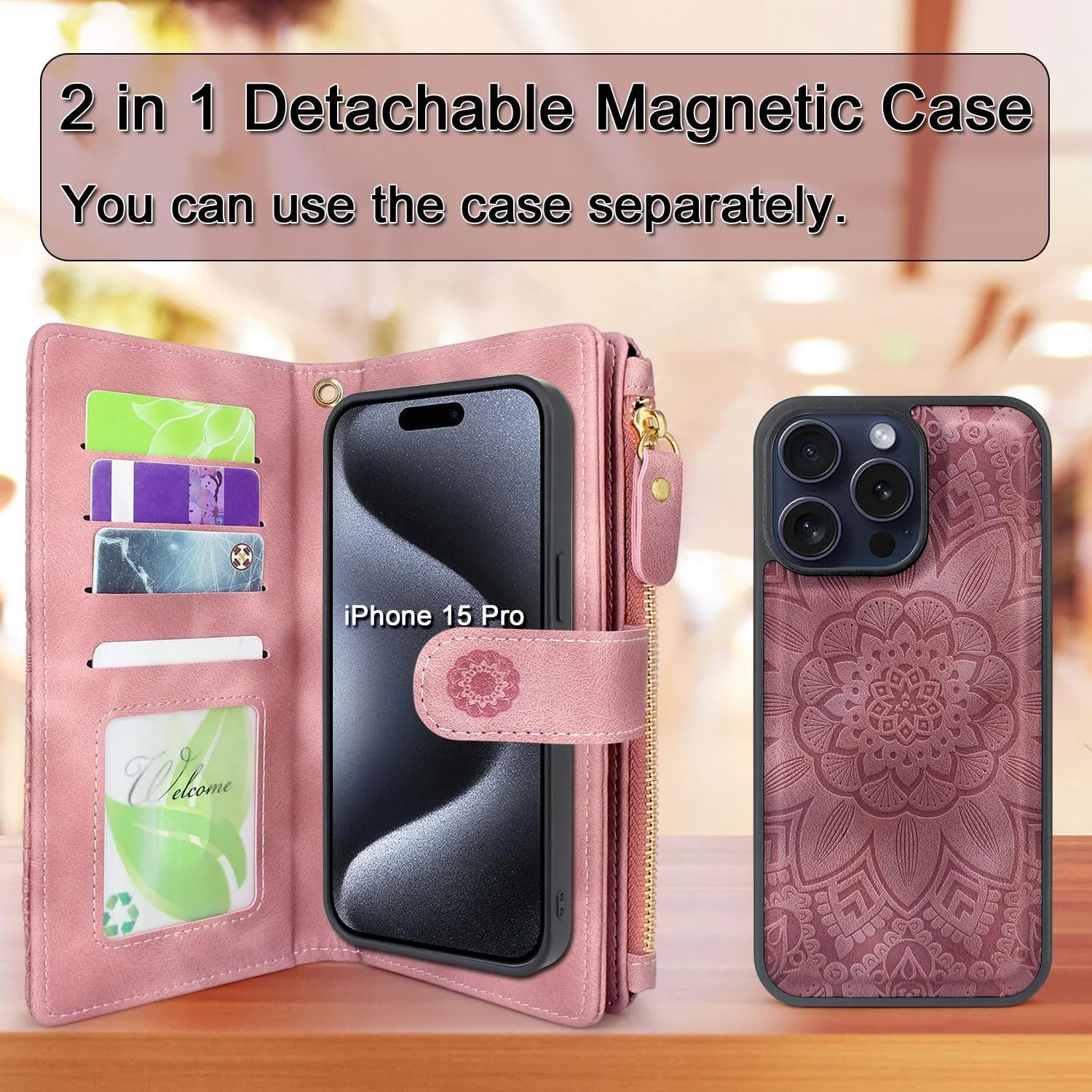 iPhone 16 Pro Max Wallet Detachable Removable Mandala Case