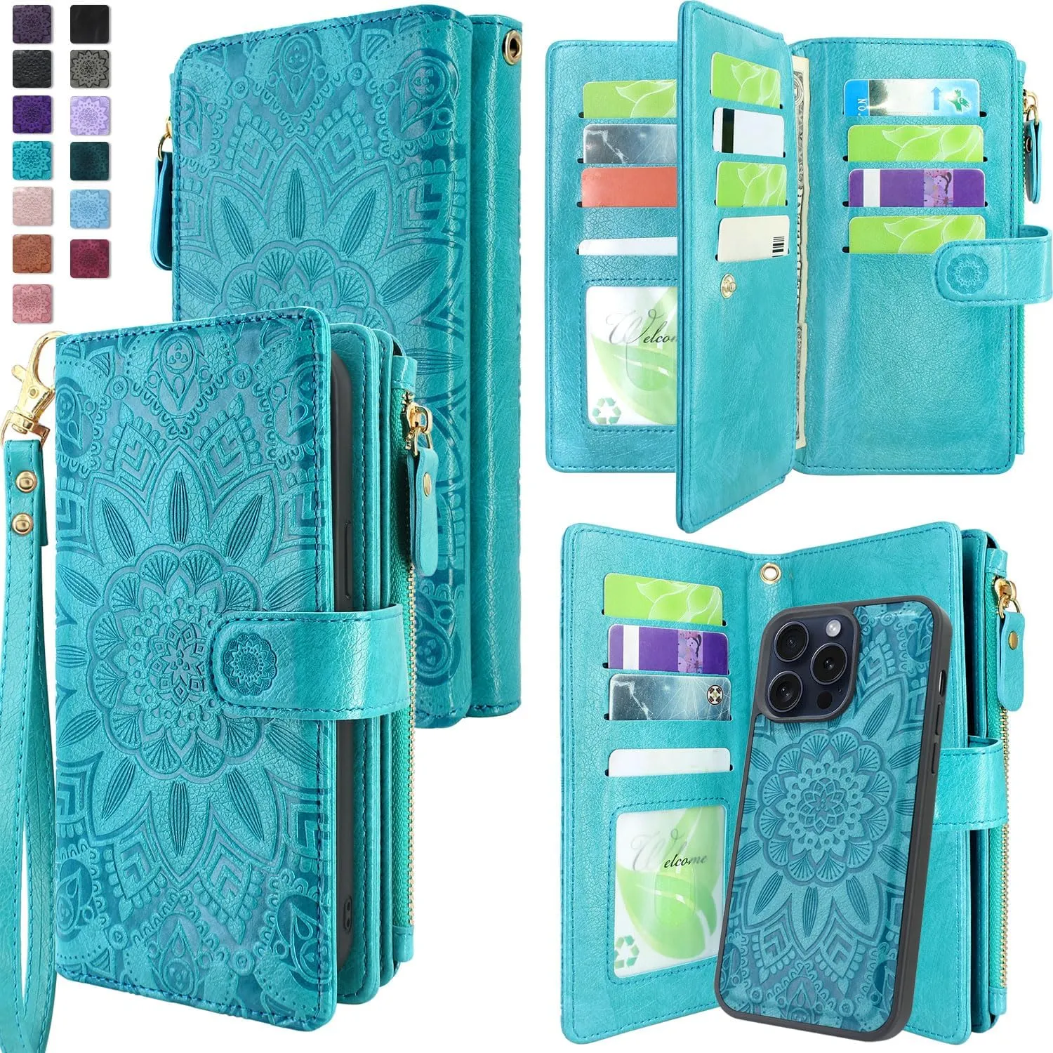 iPhone 16 Pro Max Wallet Detachable Removable Mandala Case