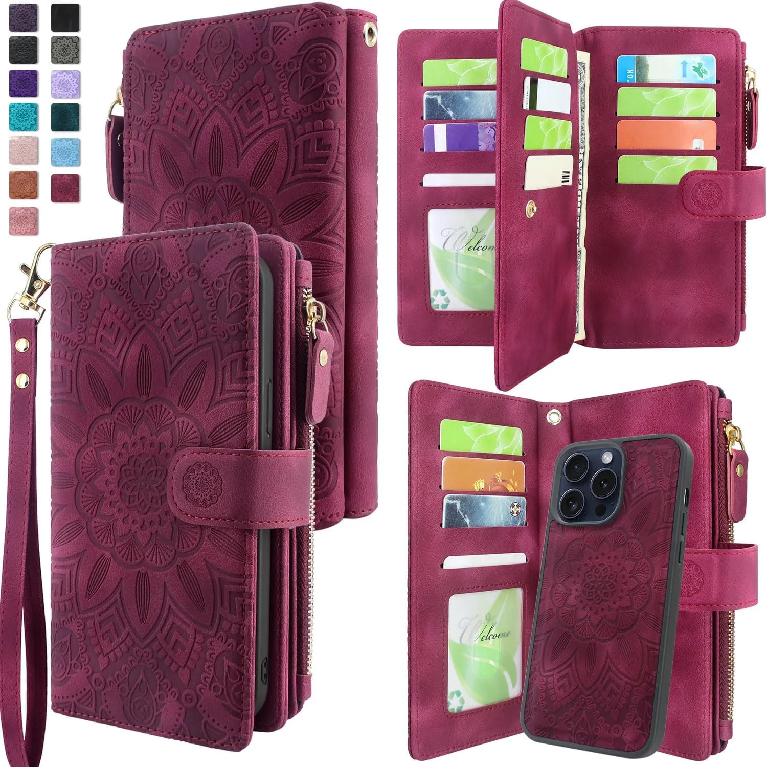 iPhone 16 Pro Max Wallet Detachable Removable Mandala Case