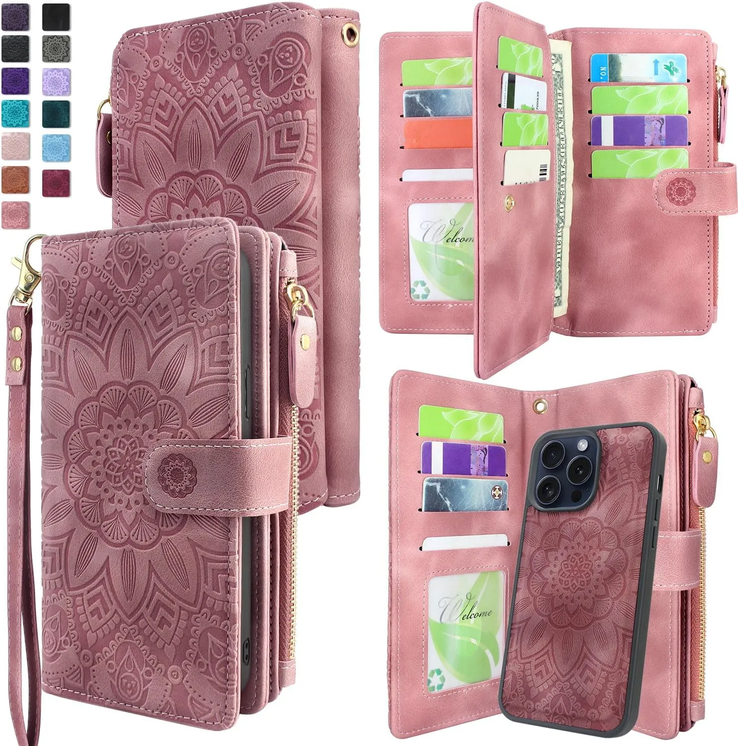 iPhone 16 Pro Max Wallet Detachable Removable Mandala Case