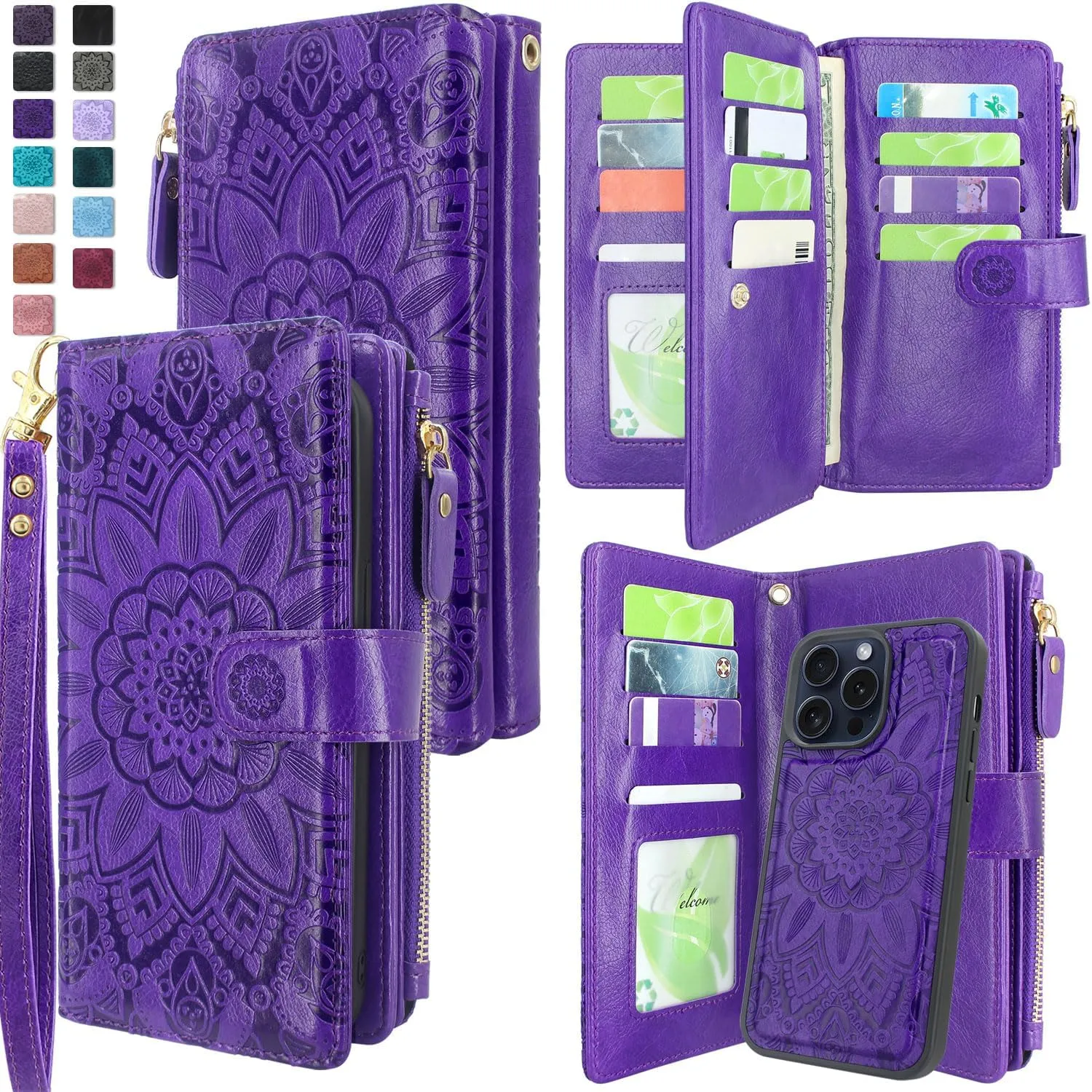 iPhone 16 Pro Max Wallet Detachable Removable Mandala Case