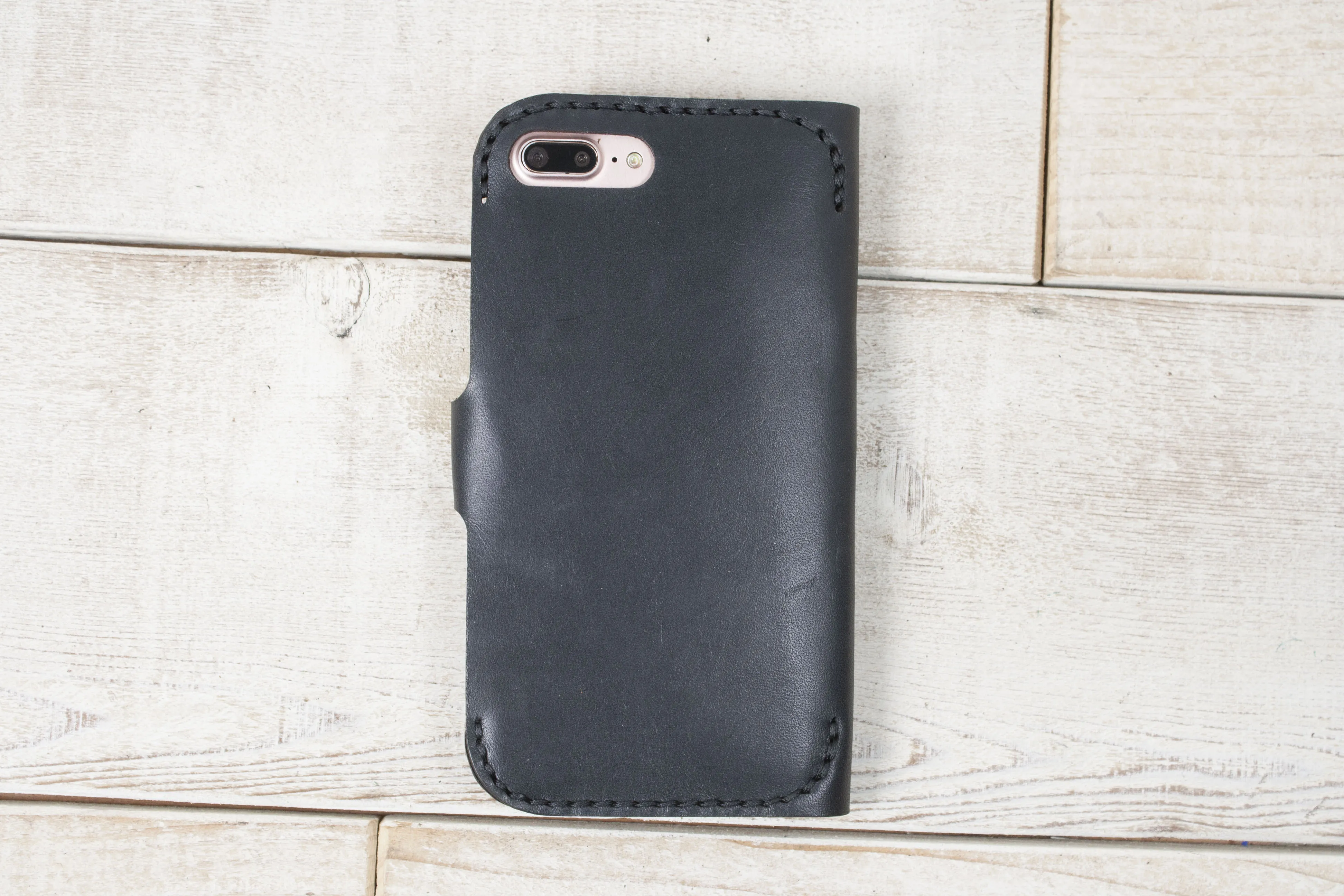 iPhone 7 Plus or 8 Plus Leather Phone Wallet | Black