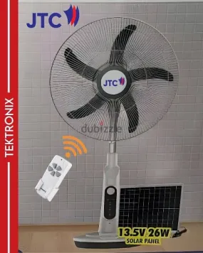 JTC Rechargeable Stand Fan 18-inch 3-speed with Remote control & Solar panel JF-S5998