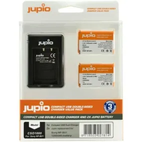 Jupio 2x NP-BX1 Battery Kit (1250mAh) Includes Compact USB Double-Sided Charger