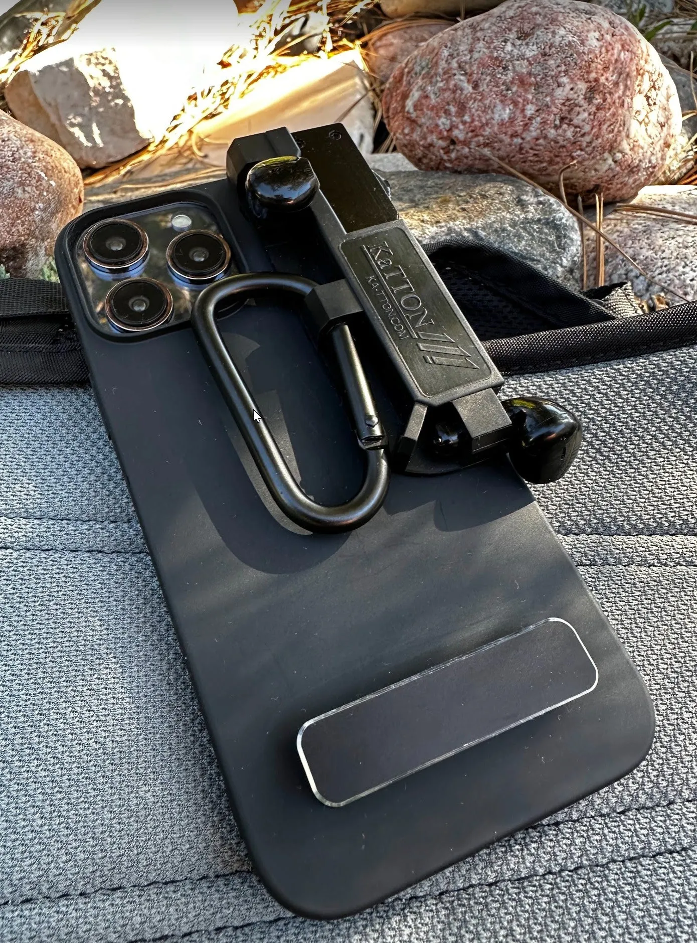 KaTTON Phone case Compatible with iPhone 14 Pro, Multitool Phone Case Holder for Removable Multi-Tool or USB Drive, Air Tag Holder, Kickstand, Carabiner Finger Holder, Finger Loop & Air Pod Holders