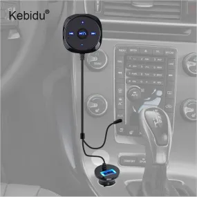 kebidu Handsfree Bluetooth Car Kit Magnetic Base MP3 A2DP 3.5mm AUX Audio Music Receiver Adapter USB Charger  For iphone Android