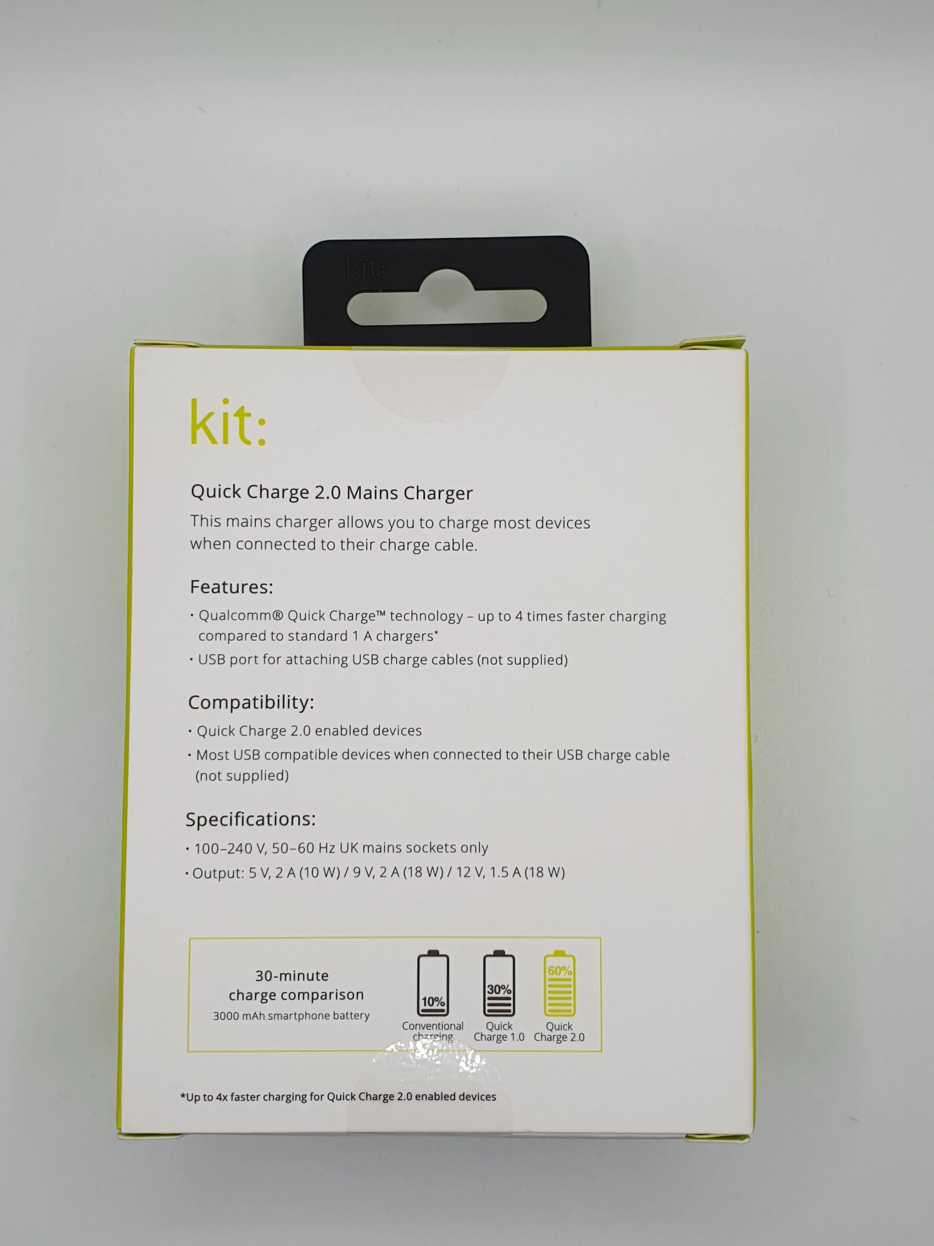 Kit Ultra Fast Mains USB Plug Charger Upto 4X Faster Than Standard Charger For Smartphones & Tablets