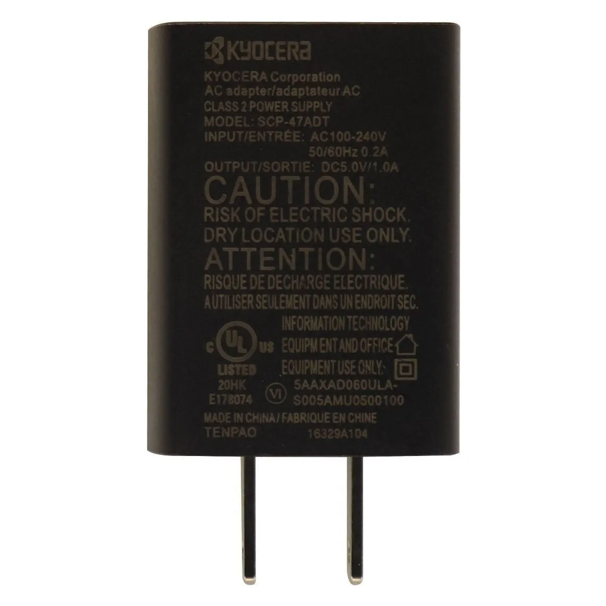 Kyocera 5V - 1A Wall Charger Single USB Port Charging Adapter SCP-47ADT Black