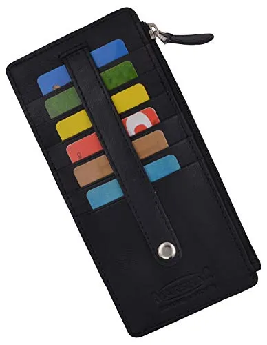 Leather All in One Card Case Holder Slim Wallet With a Card Protection Strap by Marshal