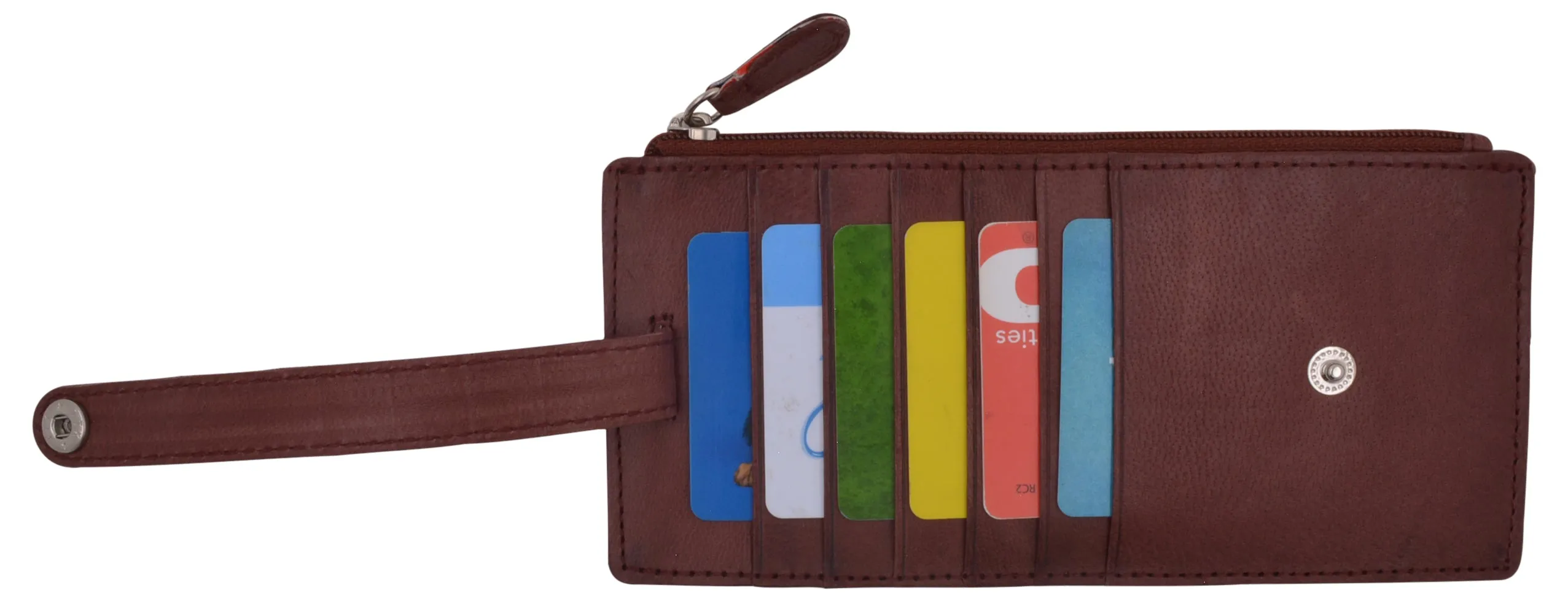 Leather All in One Card Case Holder Slim Wallet With a Card Protection Strap by Marshal