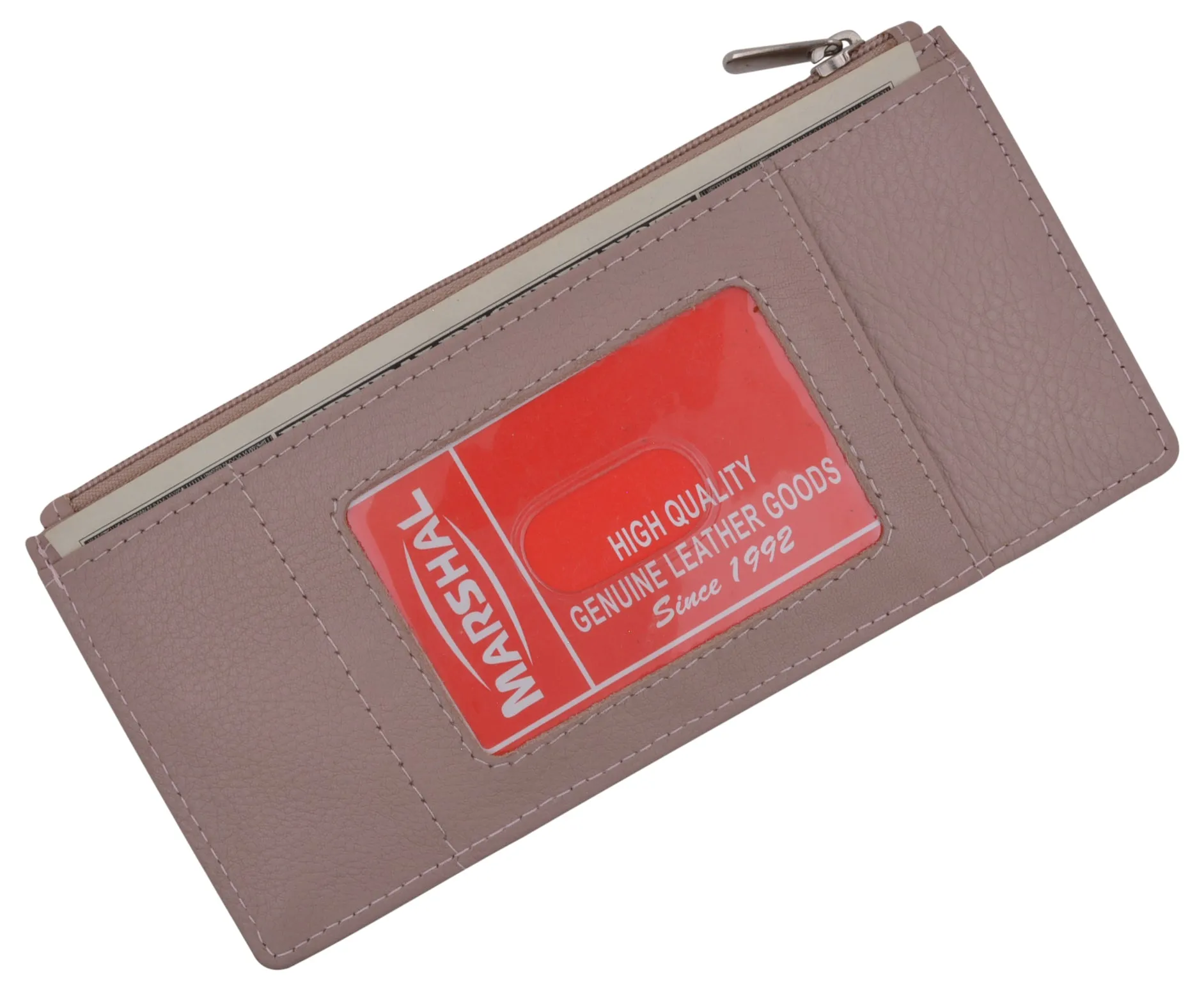 Leather All in One Card Case Holder Slim Wallet With a Card Protection Strap by Marshal