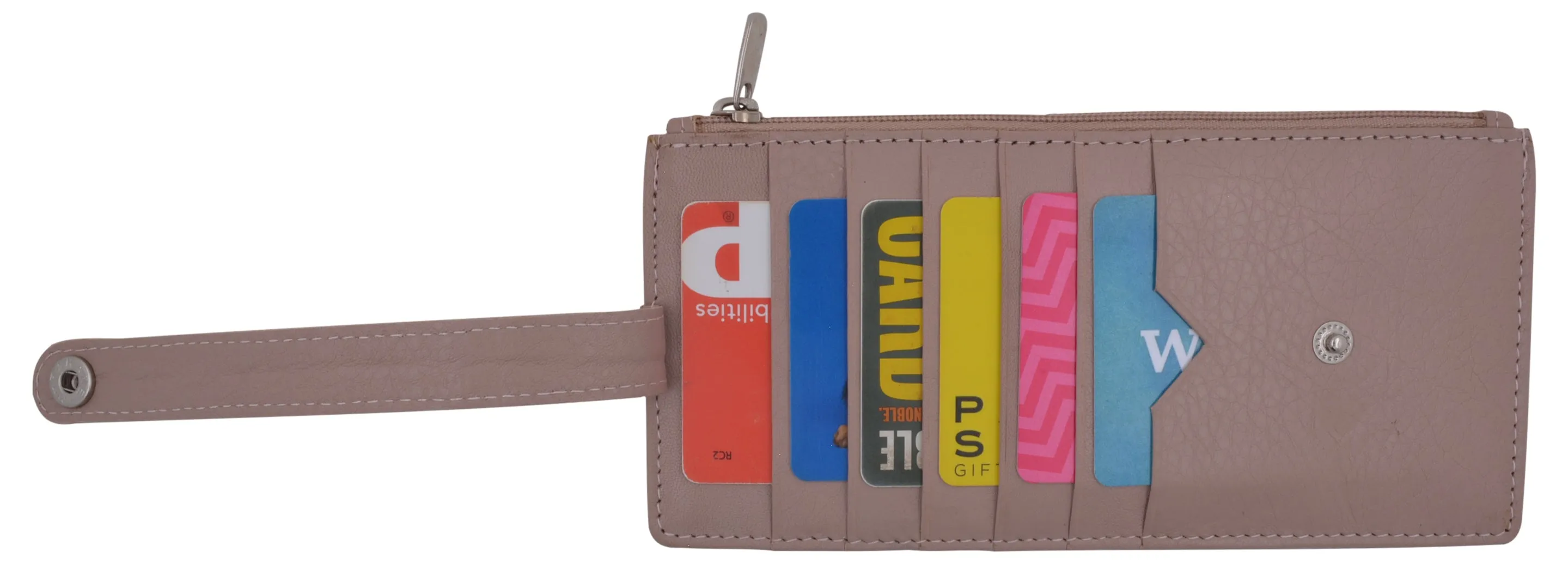 Leather All in One Card Case Holder Slim Wallet With a Card Protection Strap by Marshal