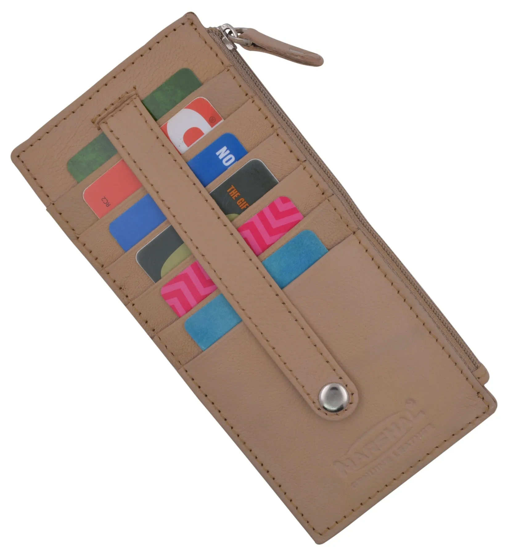 Leather All in One Card Case Holder Slim Wallet With a Card Protection Strap by Marshal