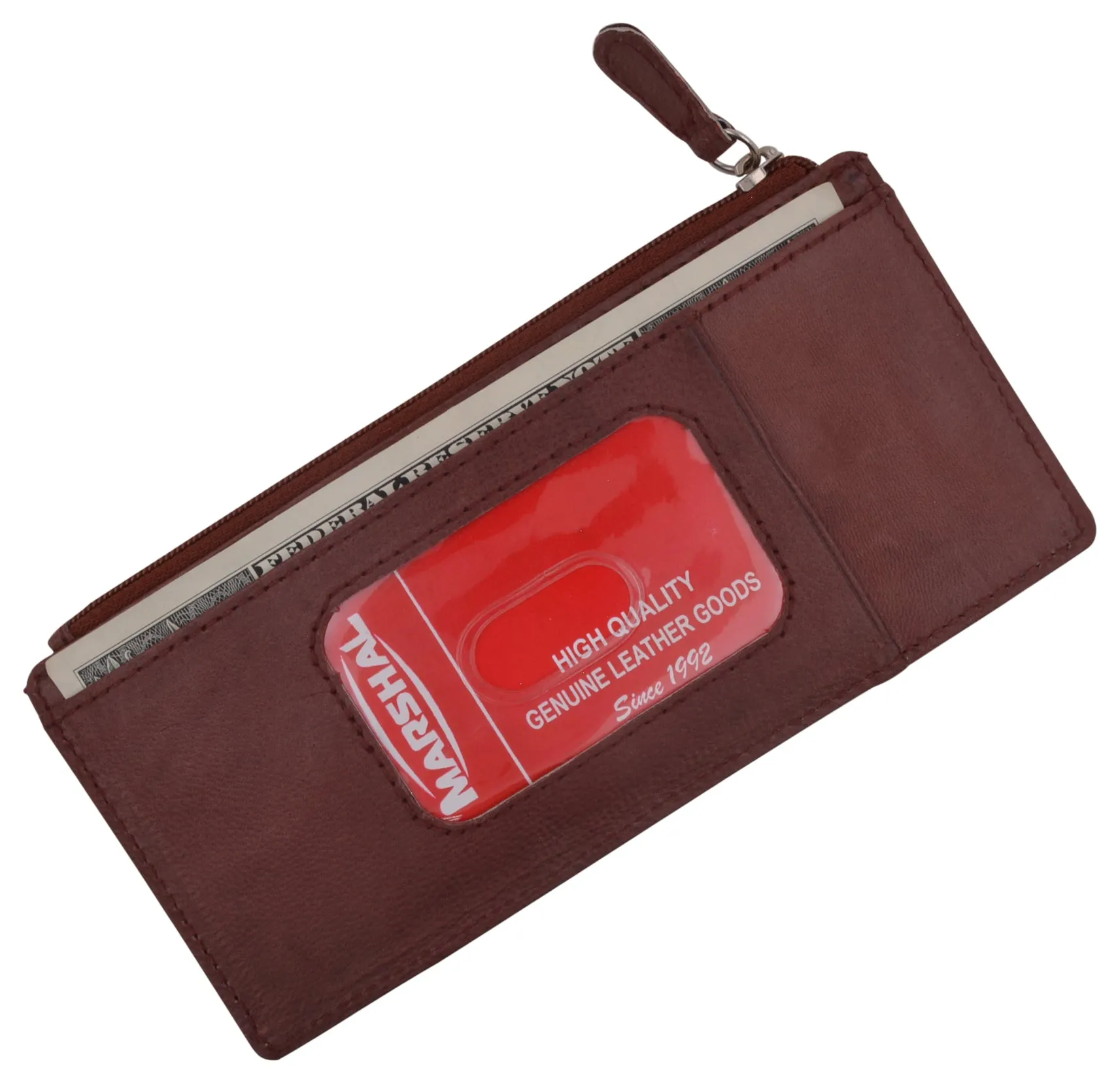 Leather All in One Card Case Holder Slim Wallet With a Card Protection Strap by Marshal