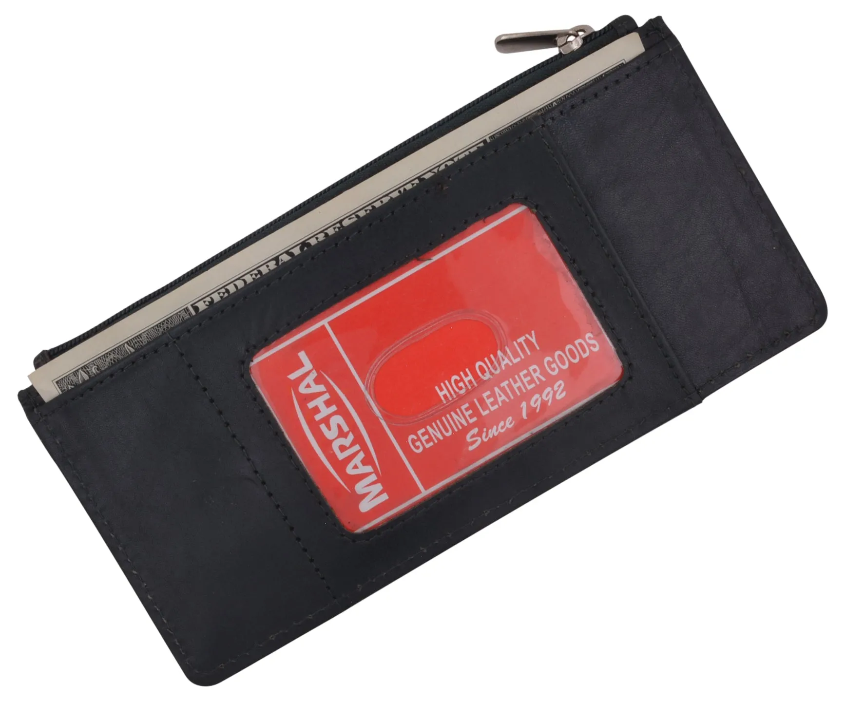 Leather All in One Card Case Holder Slim Wallet With a Card Protection Strap by Marshal