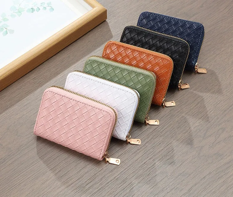 Leather Credit Card Holder Small Card Organizer Wallet Zipper Card Case Pouch Wallet