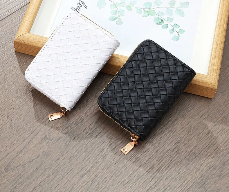 Leather Credit Card Holder Small Card Organizer Wallet Zipper Card Case Pouch Wallet