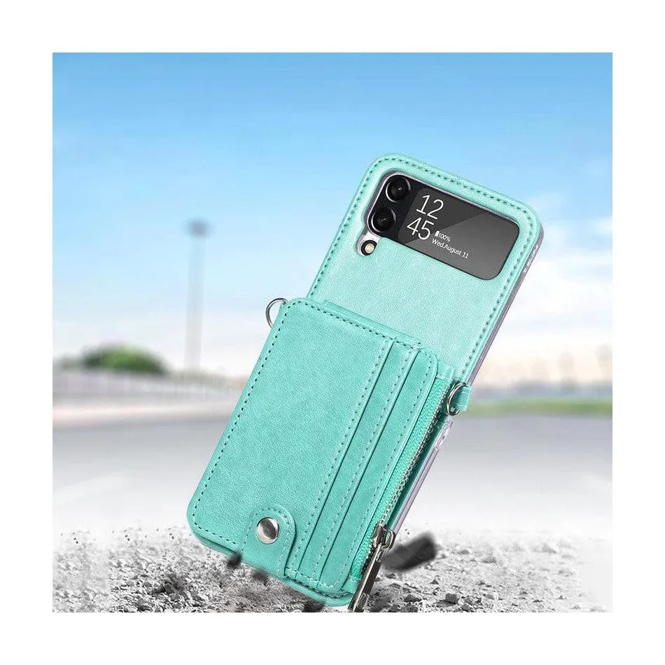 Leather Wallet and Mobile Phone Case for Samsung Z Flip 3 - Green