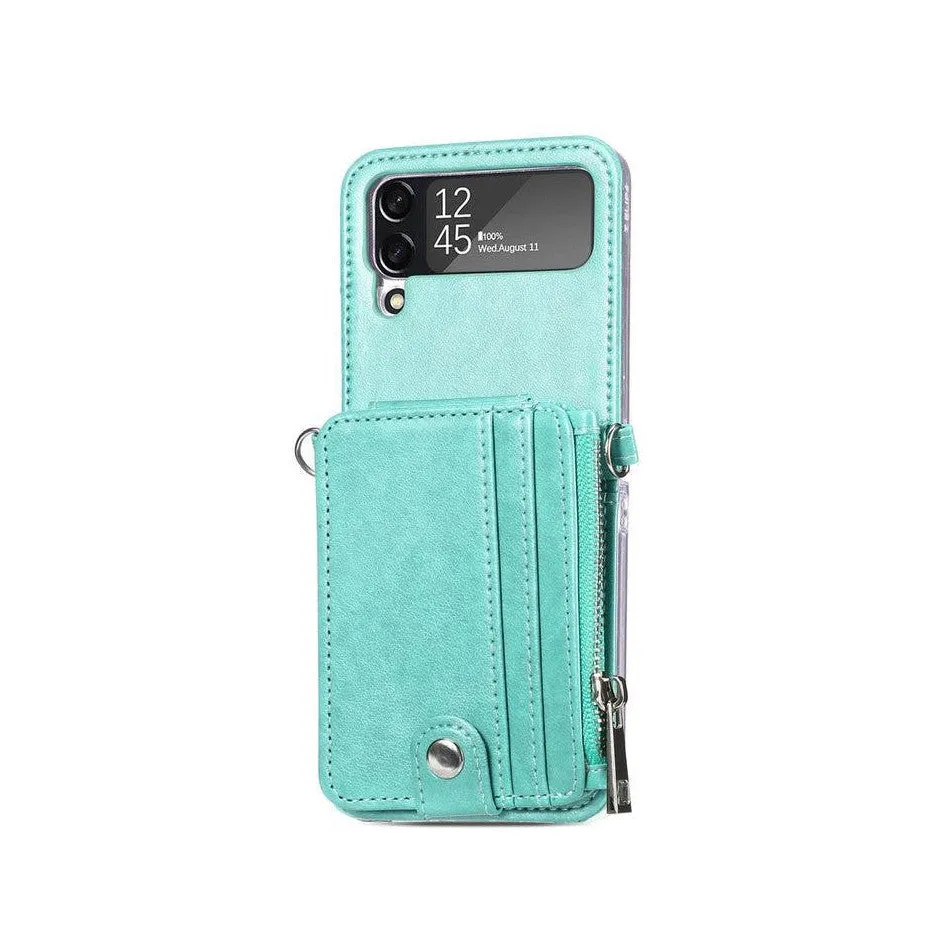 Leather Wallet and Mobile Phone Case for Samsung Z Flip 3 - Green