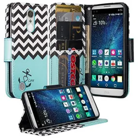 LG Aristo Case, K4 2017, K8 2017, Risio 2, Phoenix 3, Fortune, Wrist Strap Magnetic Fold[Kickstand] Pu Leather Wallet Case Cover with Card Slots - Teal Anchor