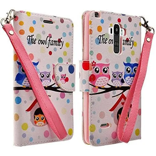 LG G Stylo Case, LG G Vista 2 Case, Wrist Strap Magnetic Flip Fold[Kickstand] Pu Leather Wallet Case with ID & Credit Card Slots for LG Vista2/Stylo - Owl Family